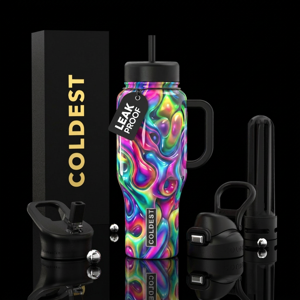 Blubbery, glossy, trompe-l'œil, glowie,vibrant ,vi... water bottle design