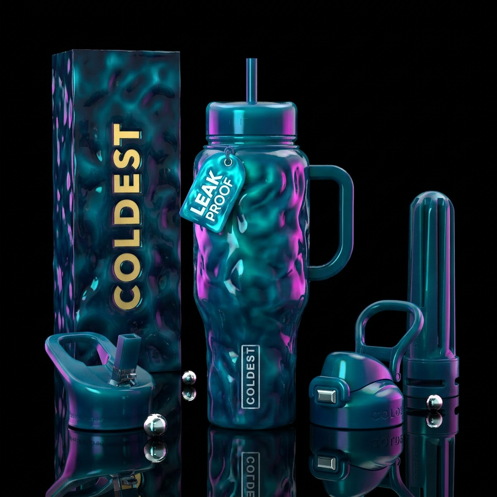 Blubbery, glossy, trompe-l'œil, glowie,vibrant ,vi... water bottle design