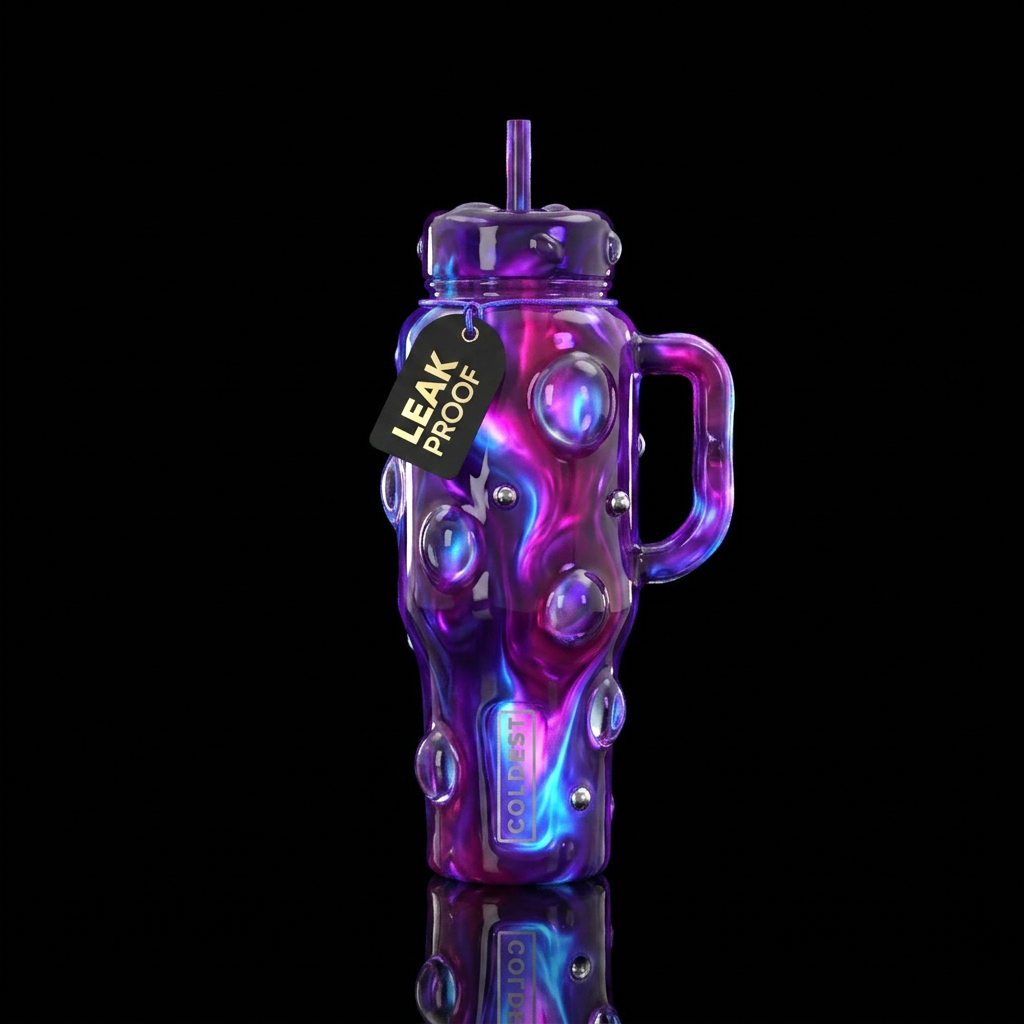 Blubbery, glossy, trompe-l'œil, glowie,vibrant ,vi... water bottle design