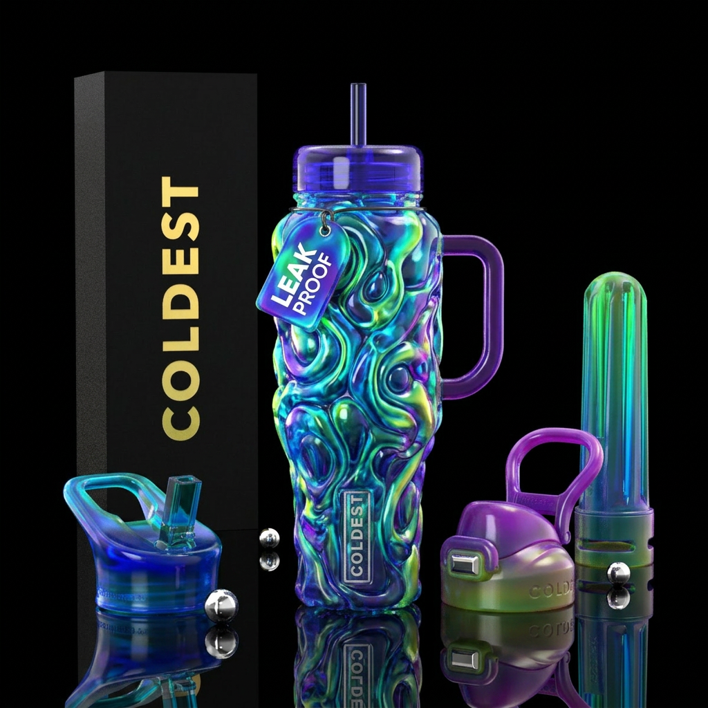 Blubbery, glossy, trompe-l'œil, glowie,vibrant ,vi... water bottle design