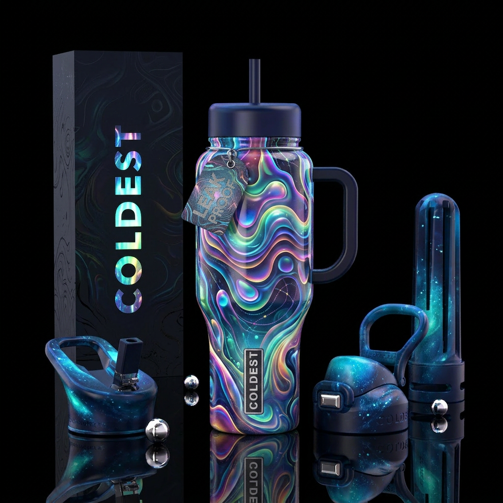 Blubbery, glossy, trompe-l'œil, glowie,vibrant ,vi... water bottle design