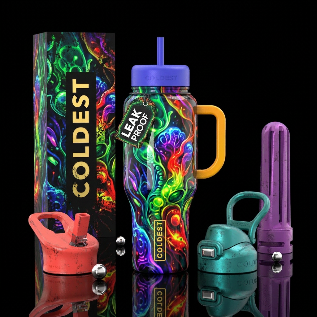 Blubbery, glossy, trompe-l'œil, glowie,vibrant ,vi... water bottle design