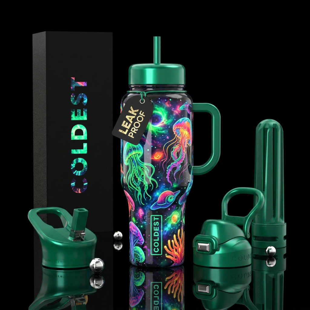 Blubbery, glossy, trompe-l'œil, glowie,vibrant ,vi... water bottle design