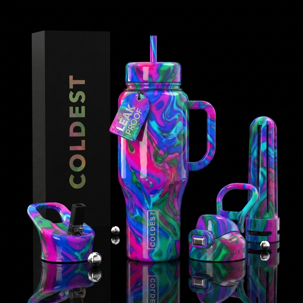 Blubbery, glossy, trompe-l'œil, glowie,vibrant ,vi... water bottle design