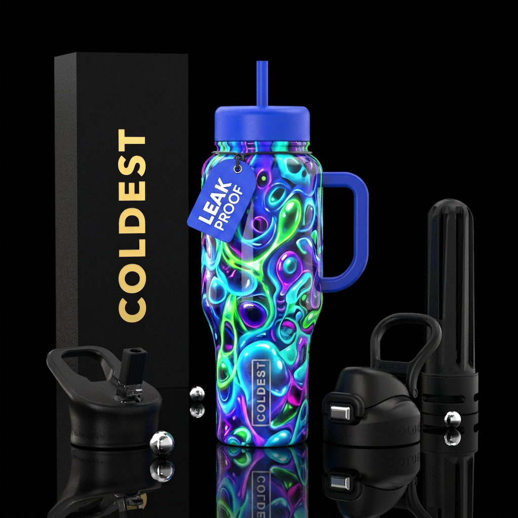 Blubbery, glossy, trompe-l'œil, glowie,vibrant ,vi... water bottle design
