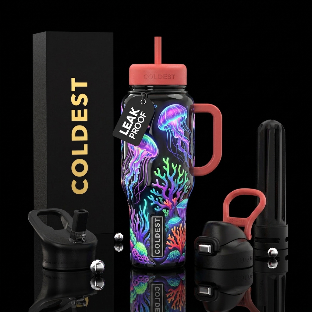 Blubbery, glossy, trompe-l'œil, glowie,vibrant ,vi... water bottle design