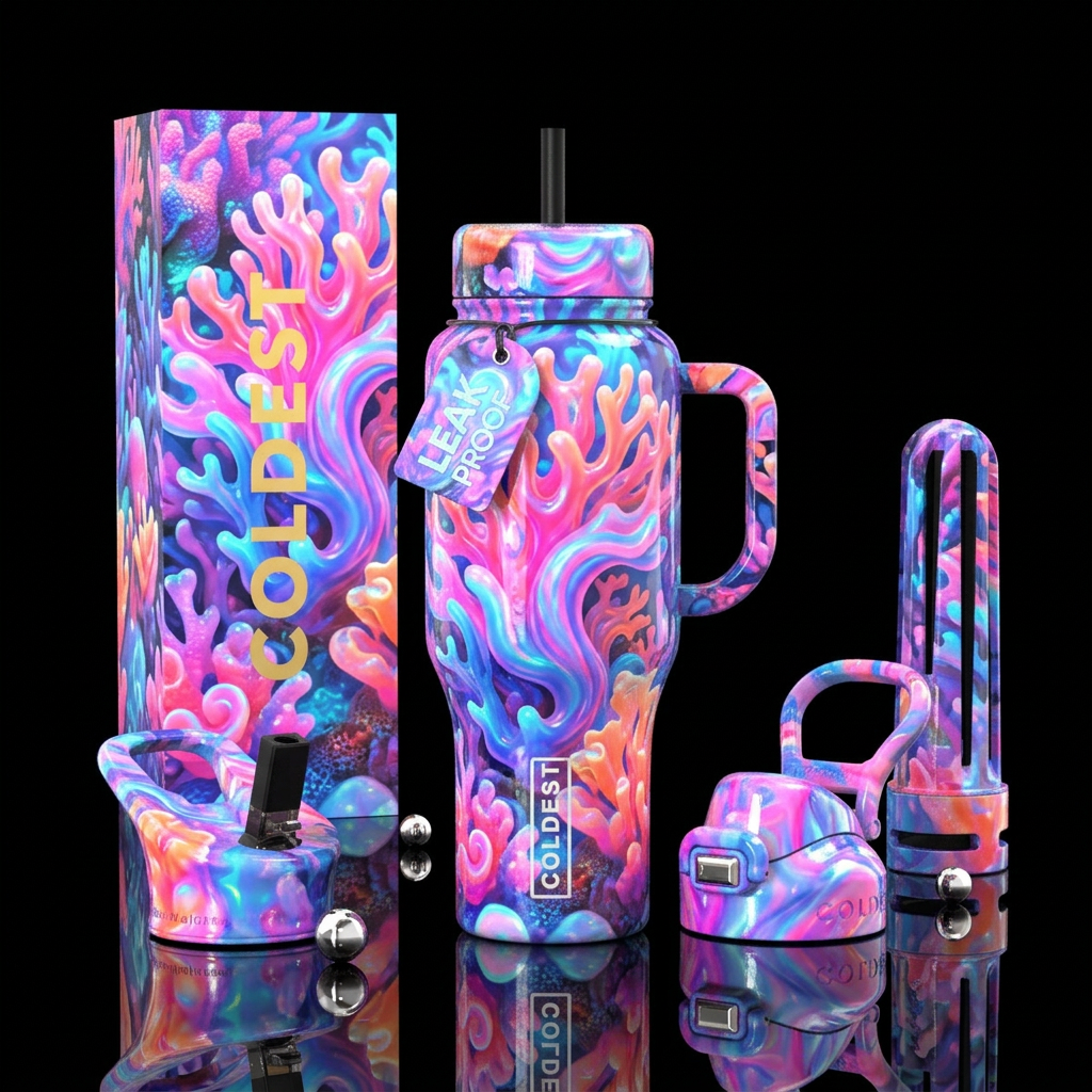 Blubbery, glossy, trompe-l'œil, glowie,vibrant ,vi... water bottle design