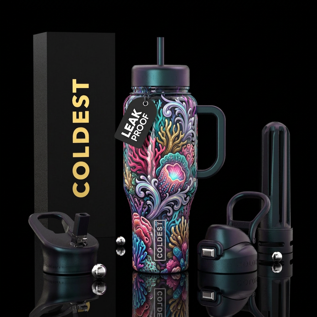 Blubbery, glossy, trompe-l'œil, glowie,vibrant ,vi... water bottle design