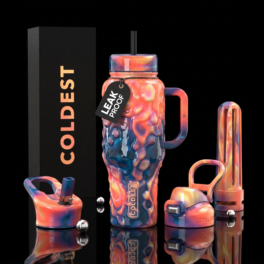 Blubbery, glossy, trompe-l'œil, glowie,vibrant ,vi... water bottle design