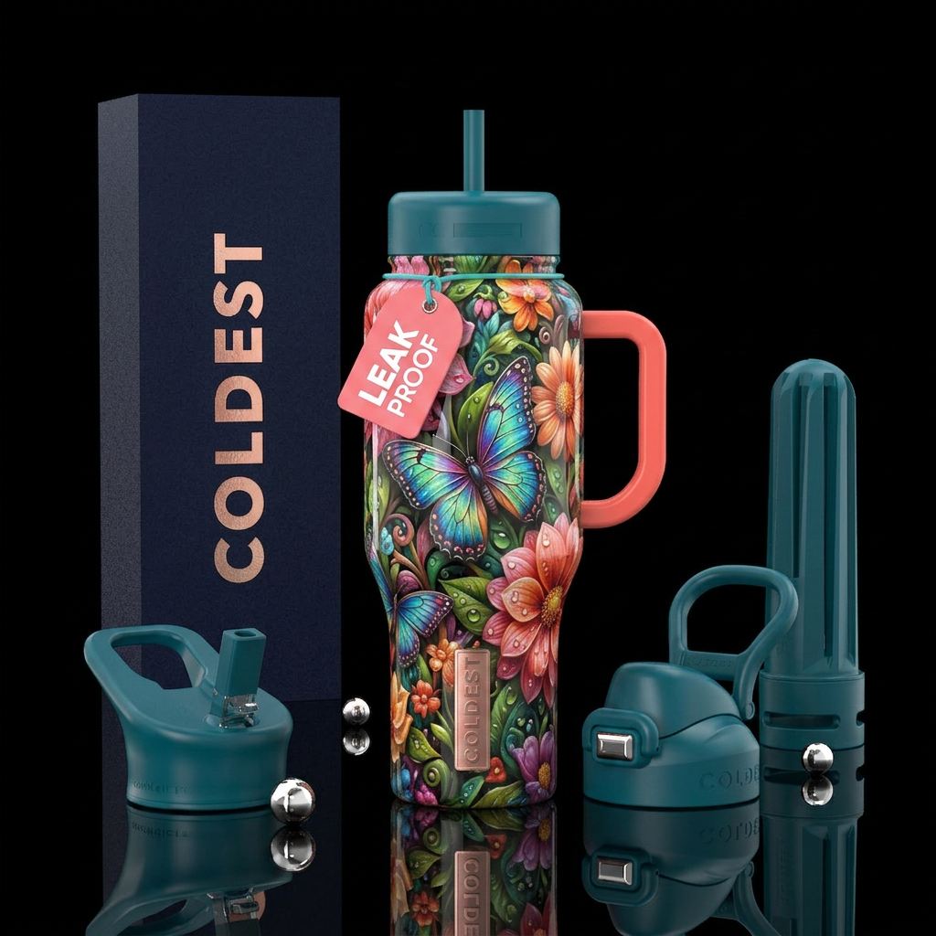 Perky,glossy, trompe-l'œil water bottle design