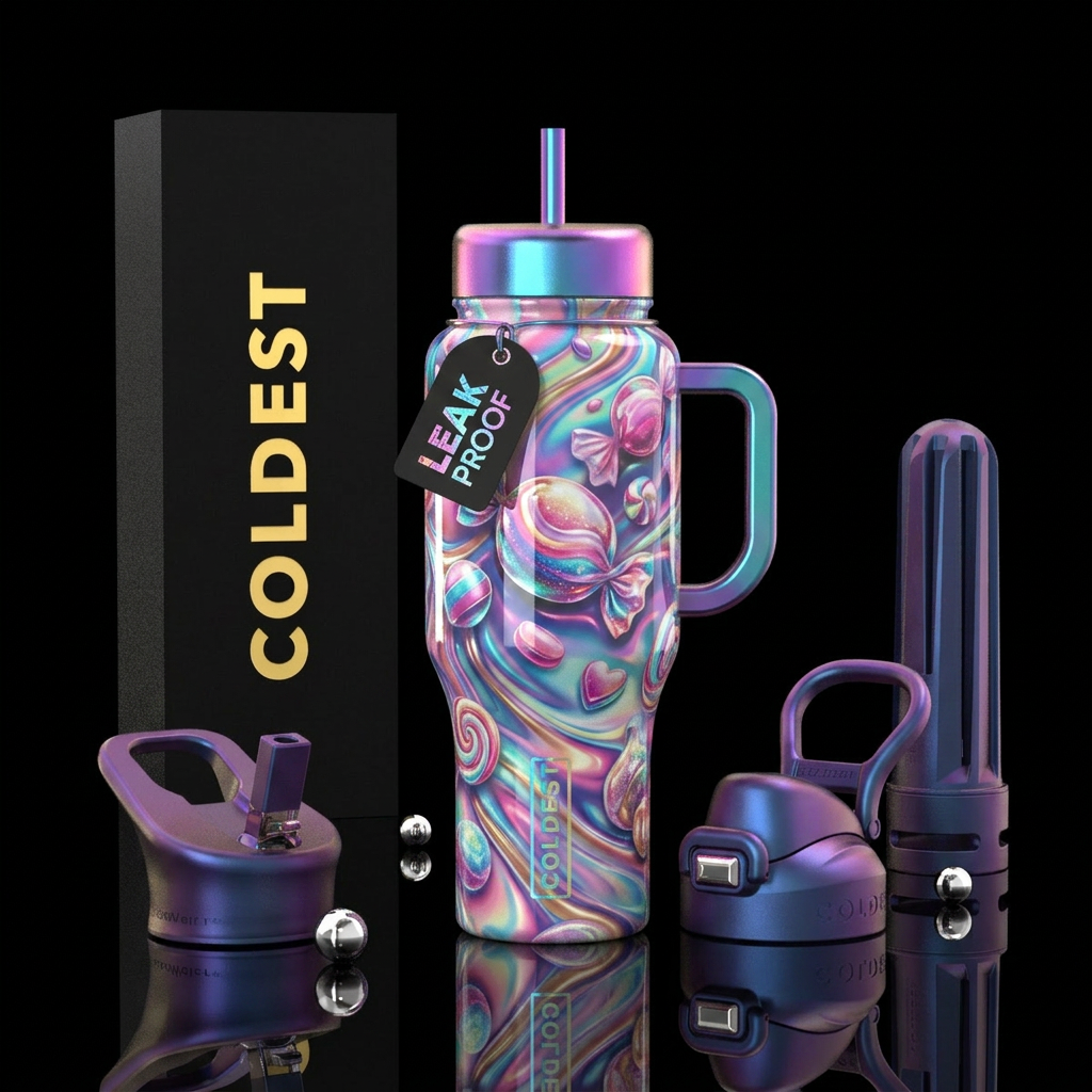 Perky,glossy, trompe-l'œil, wonderous water bottle design