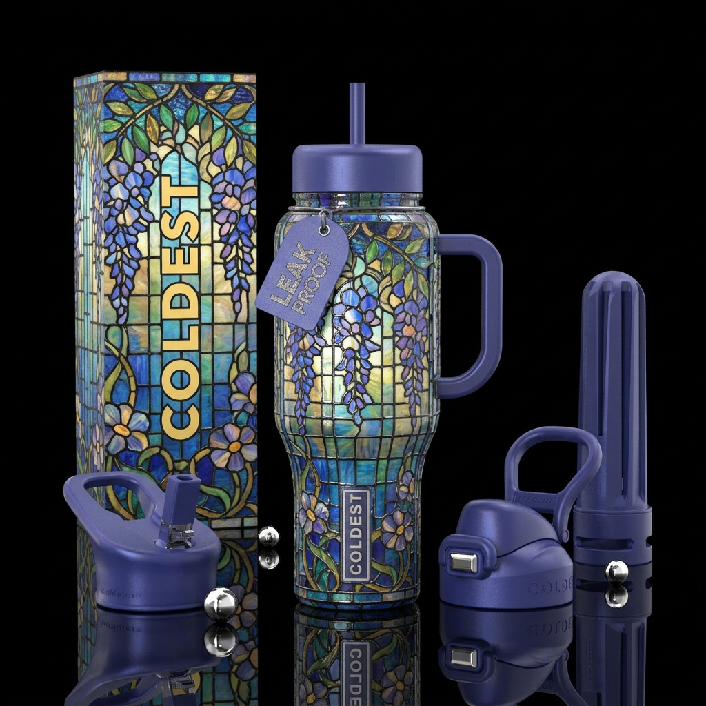 Tiffany lamp inspired glass, vines,glossy, trompe-... water bottle design