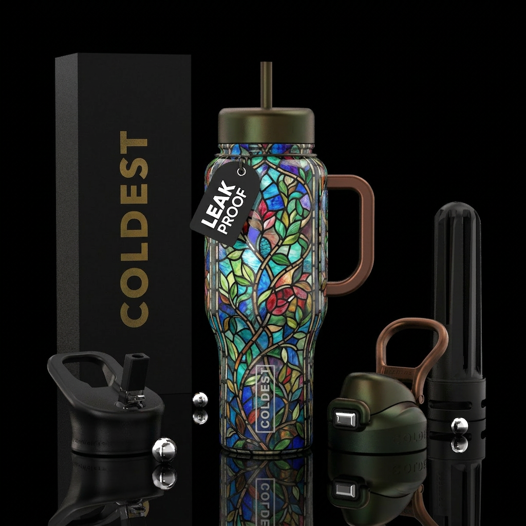 Tiffany lamp inspired glass, vines,glossy, trompe-... water bottle design