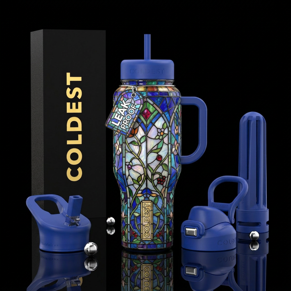 Tiffany lamp inspired glass, vines,glossy, trompe-... water bottle design