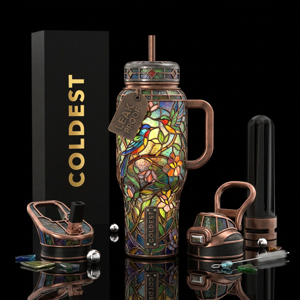 Tiffany lamp inspired glass, vines,glossy, trompe-... water bottle design
