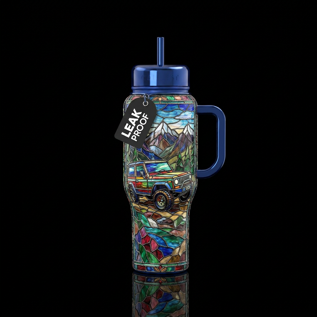 Tiffany lamp inspired glass, offroading,glossy, tr... water bottle design