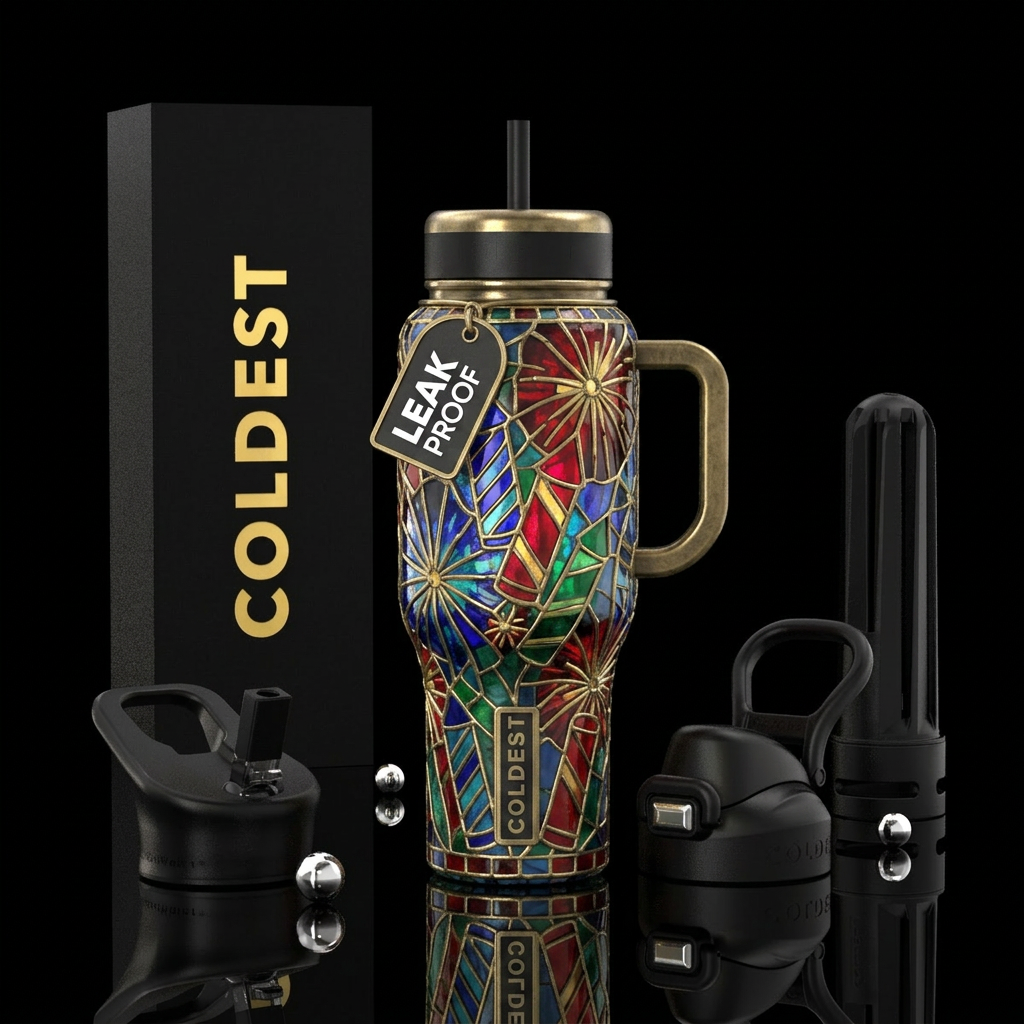 Tiffany lamp inspired glass, firecracker,glossy, t... water bottle design