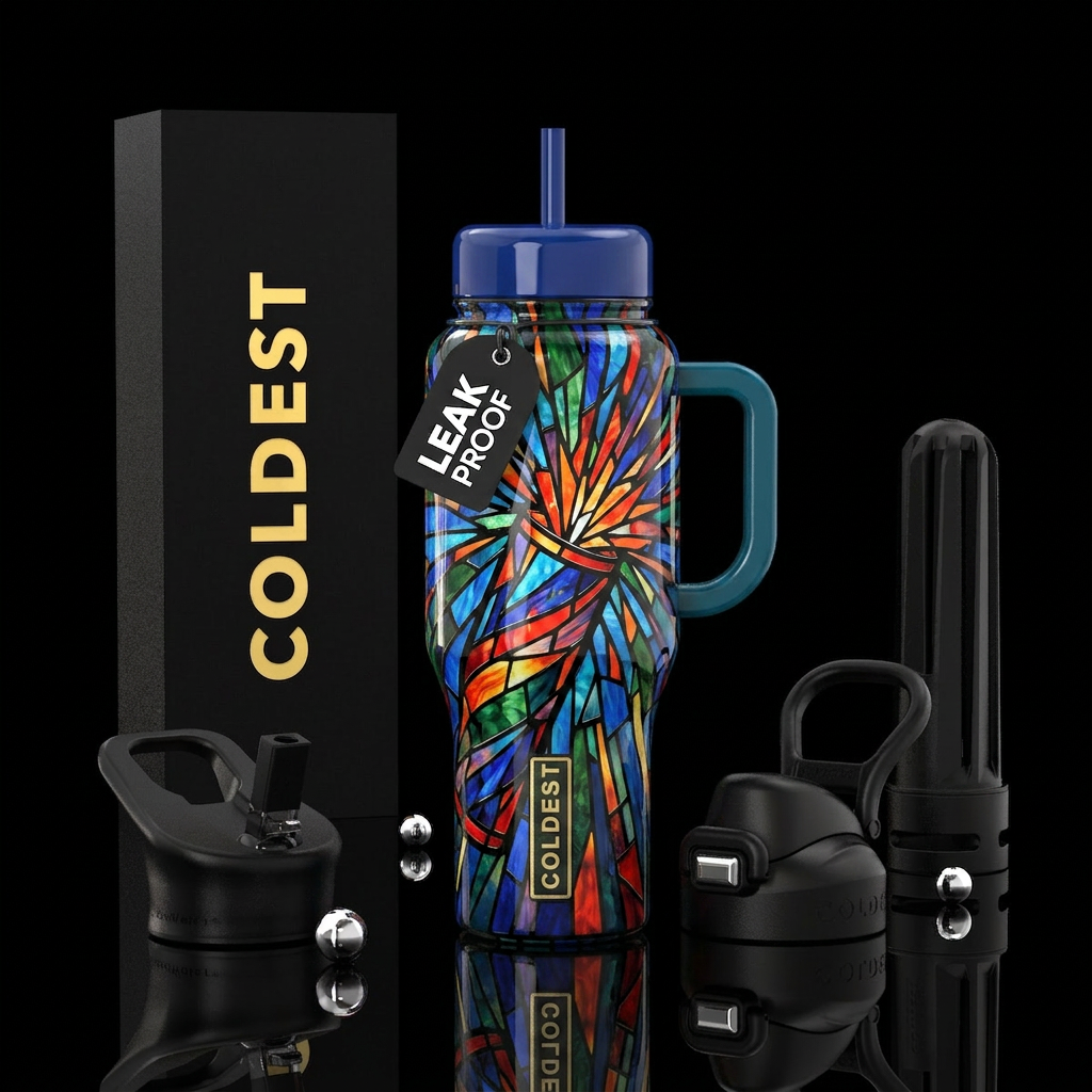 Tiffany lamp inspired glass, firecracker,glossy, t... water bottle design