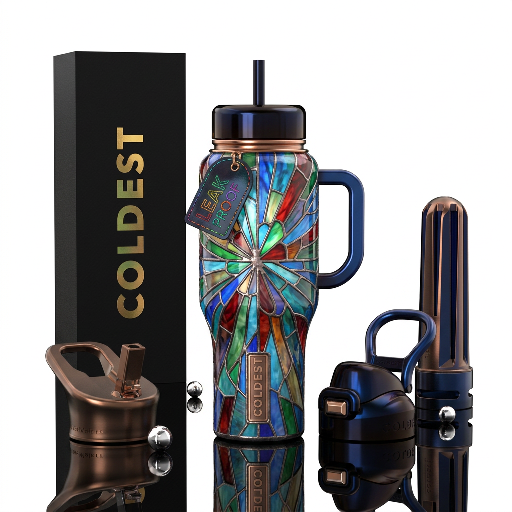 Tiffany lamp inspired glass, firecracker,glossy, t... water bottle design
