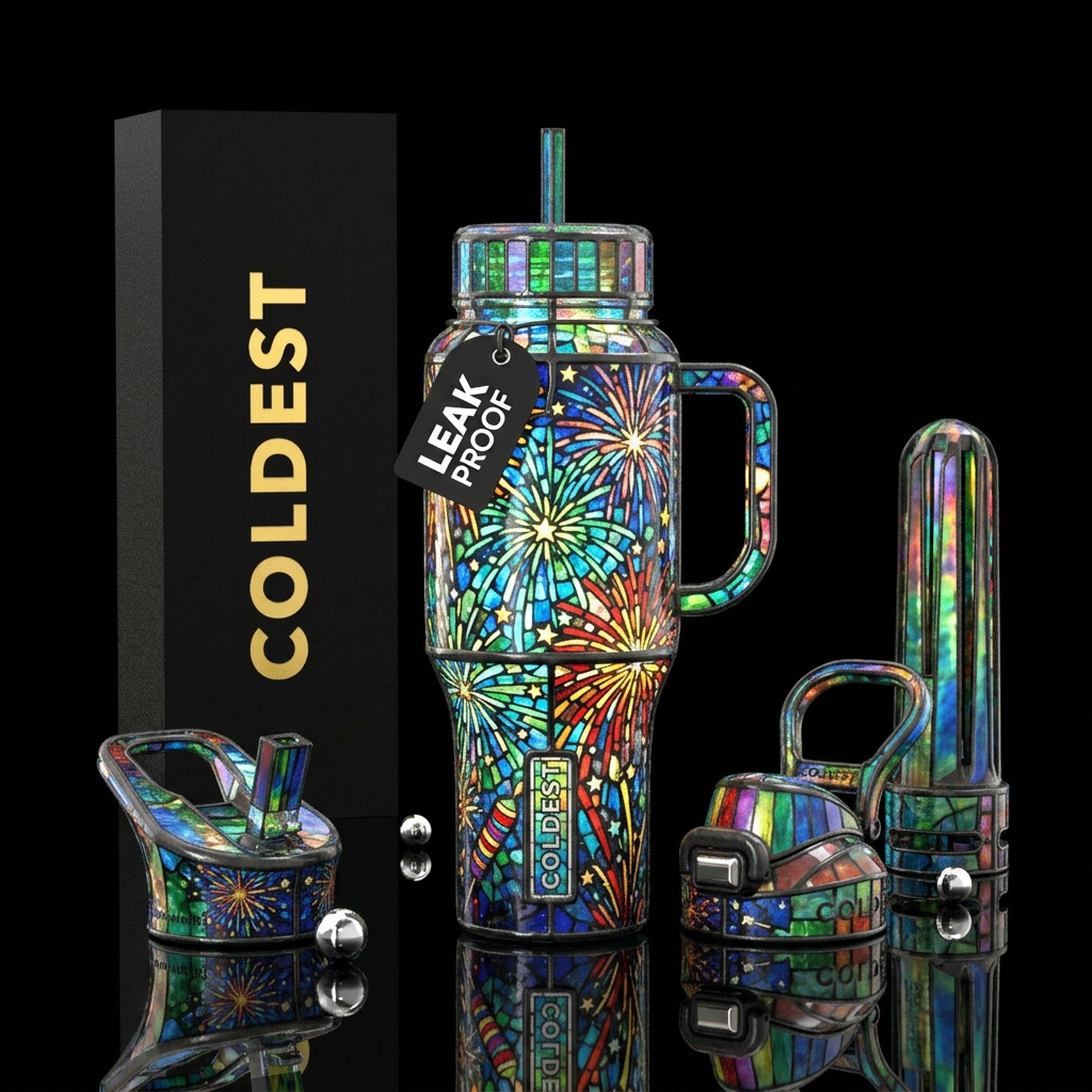 Tiffany lamp inspired glass, firecracker,glossy, t... water bottle design