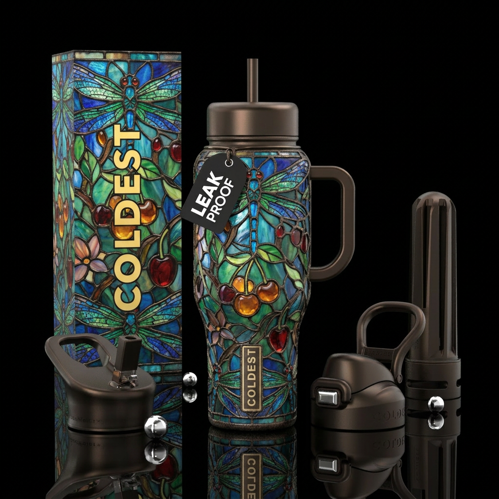 Tiffany lamp inspired glass,glossy, trompe-l'œil, ... water bottle design