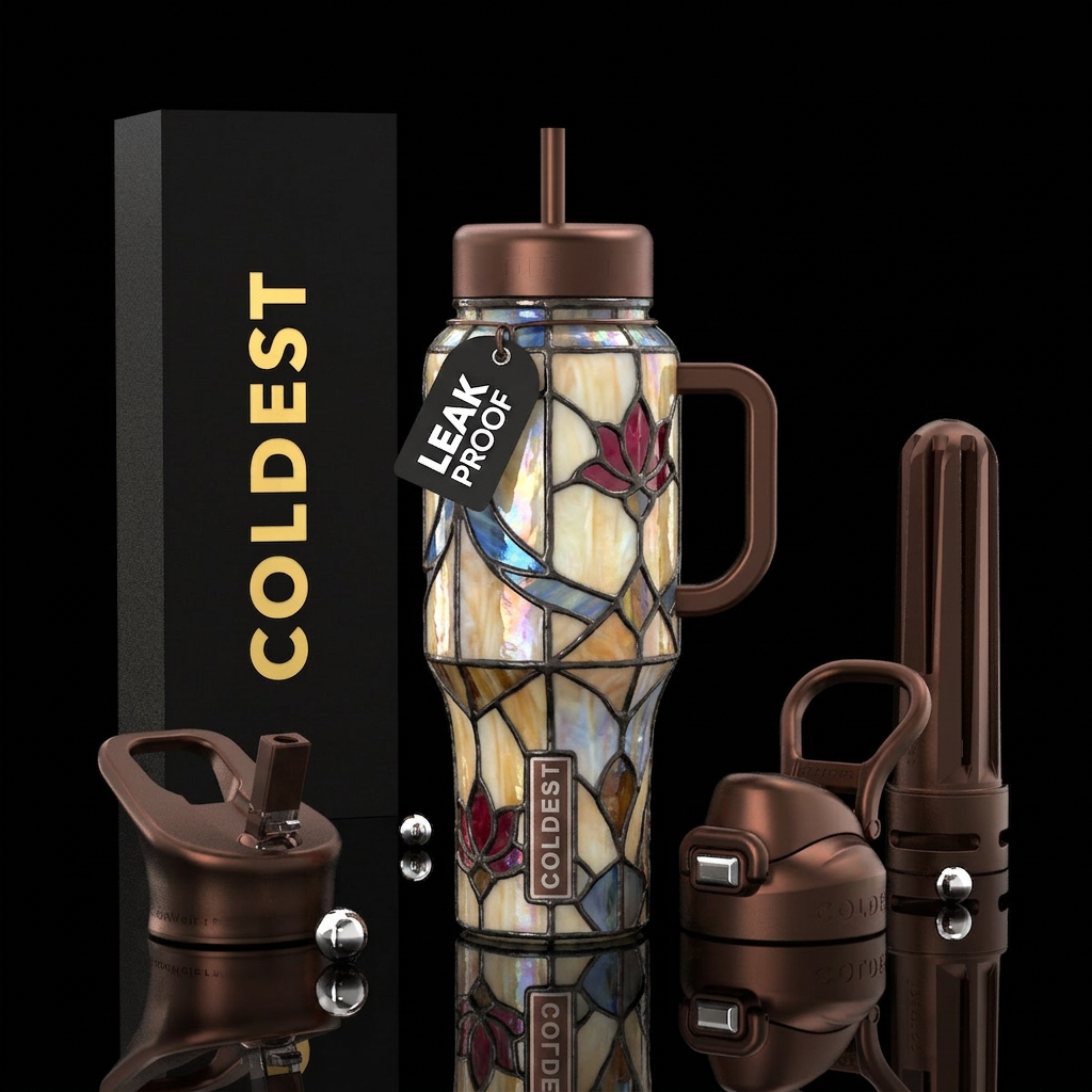 Tiffany lamp inspired glass,glossy, trompe-l'œil, ... water bottle design