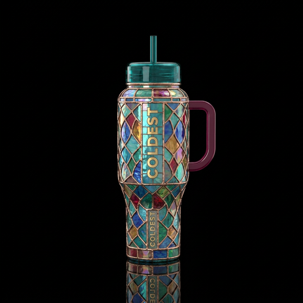 Tiffany lamp inspired glass,glossy, trompe-l'œil, ... water bottle design