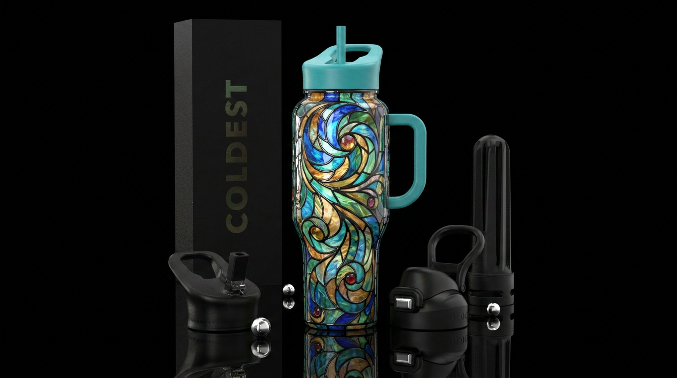 Tiffany lamp inspired glass,glossy, trompe-l'œil, ... water bottle design