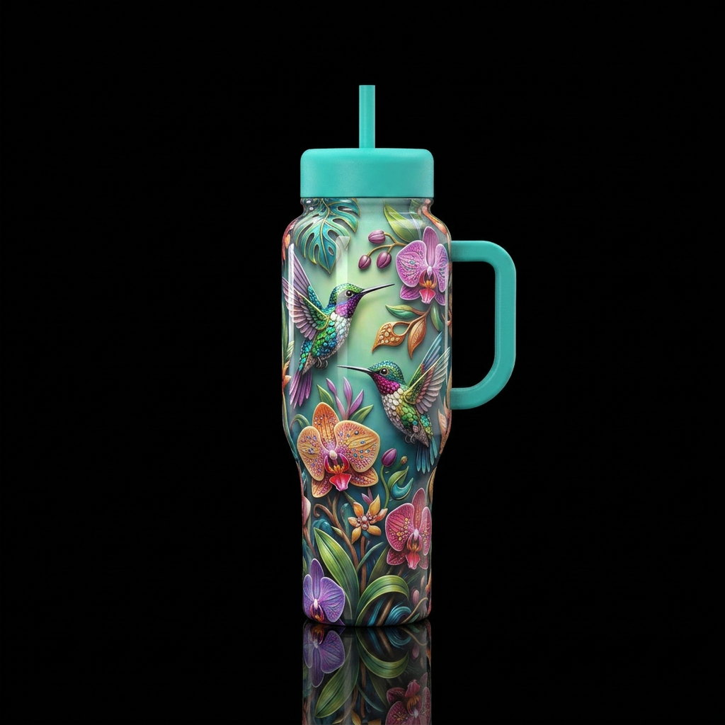 ,glossy, trompe-l'œil, beautiferous water bottle design