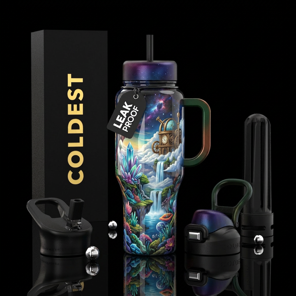 Glossy, trompe-l'œil, beautiferous water bottle design