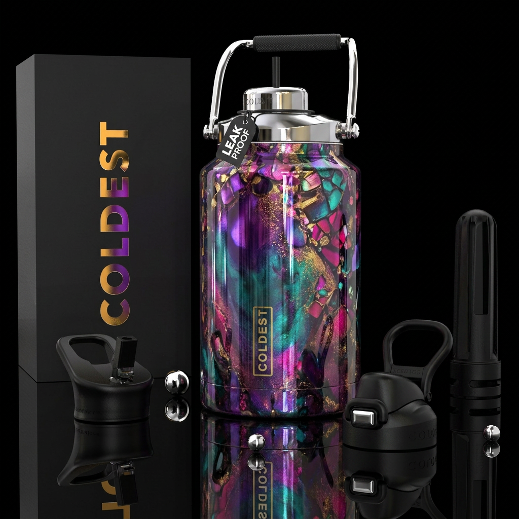 Glossy, trompe-l'œil, beautiferous water bottle design