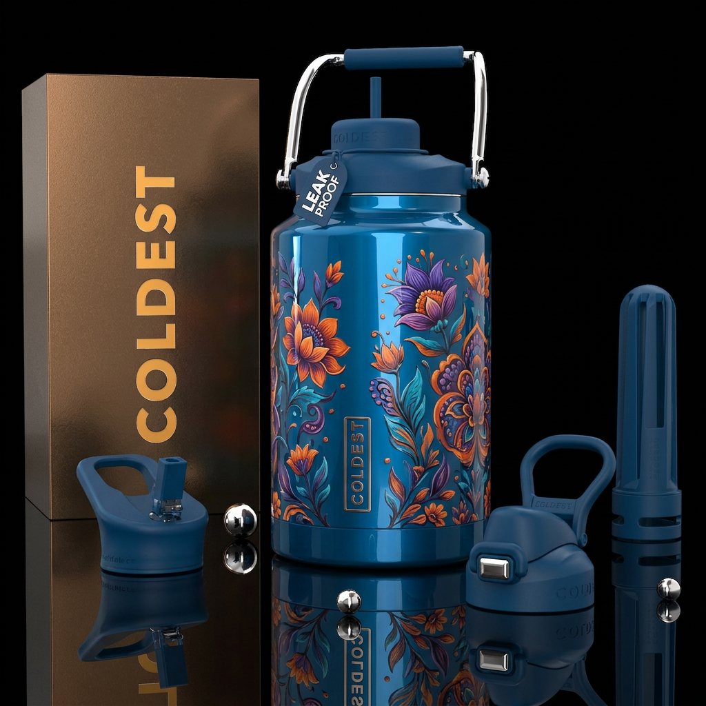 Glossy, trompe-l'œil, beautiferous water bottle design