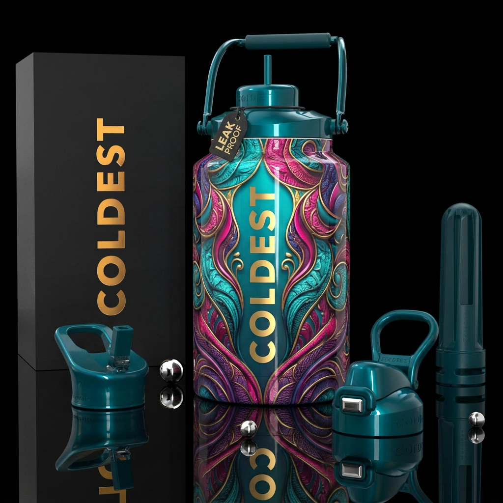 Glossy, trompe-l'œil, beautiferous water bottle design
