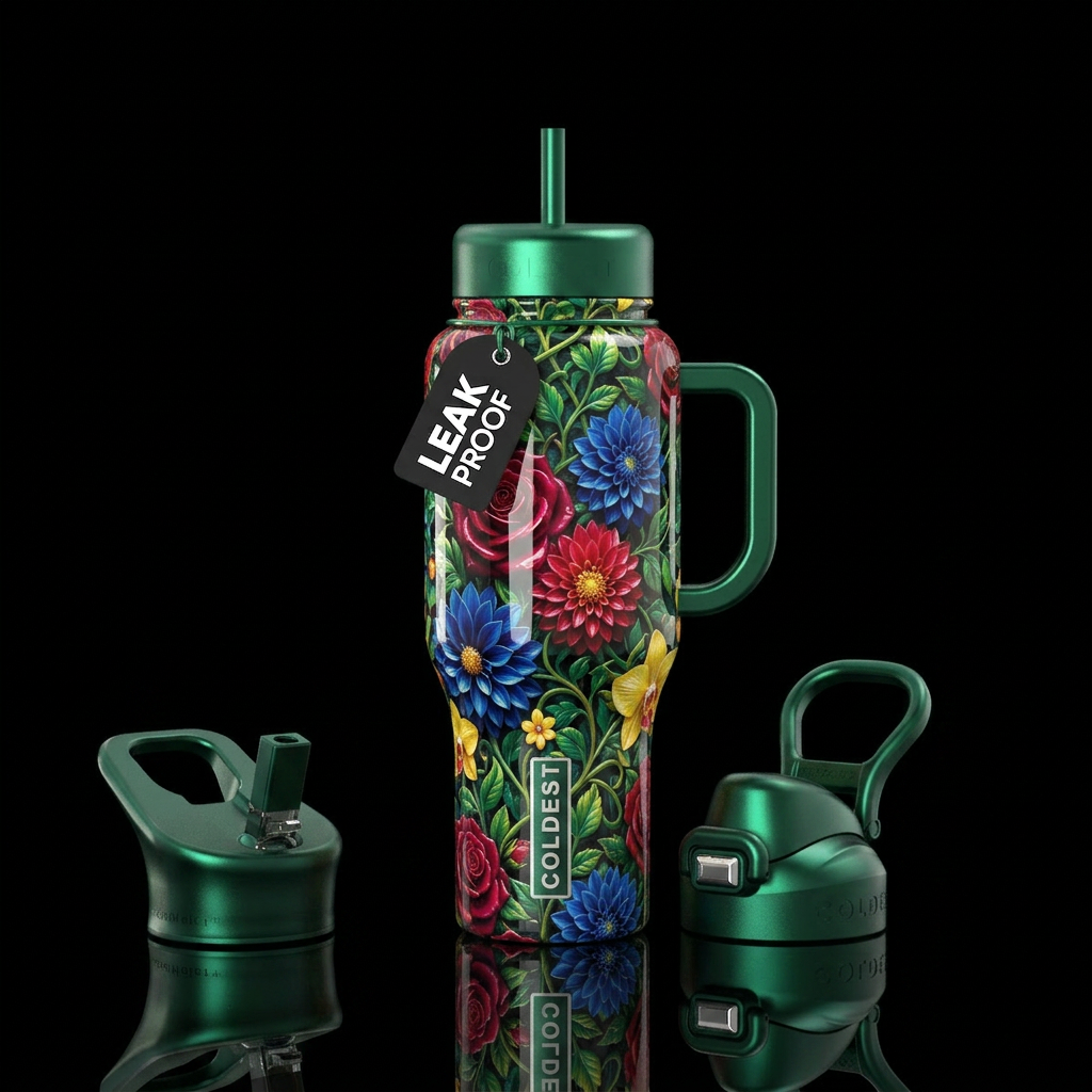 Glossy, trompe-l'œil, beautiferous water bottle design