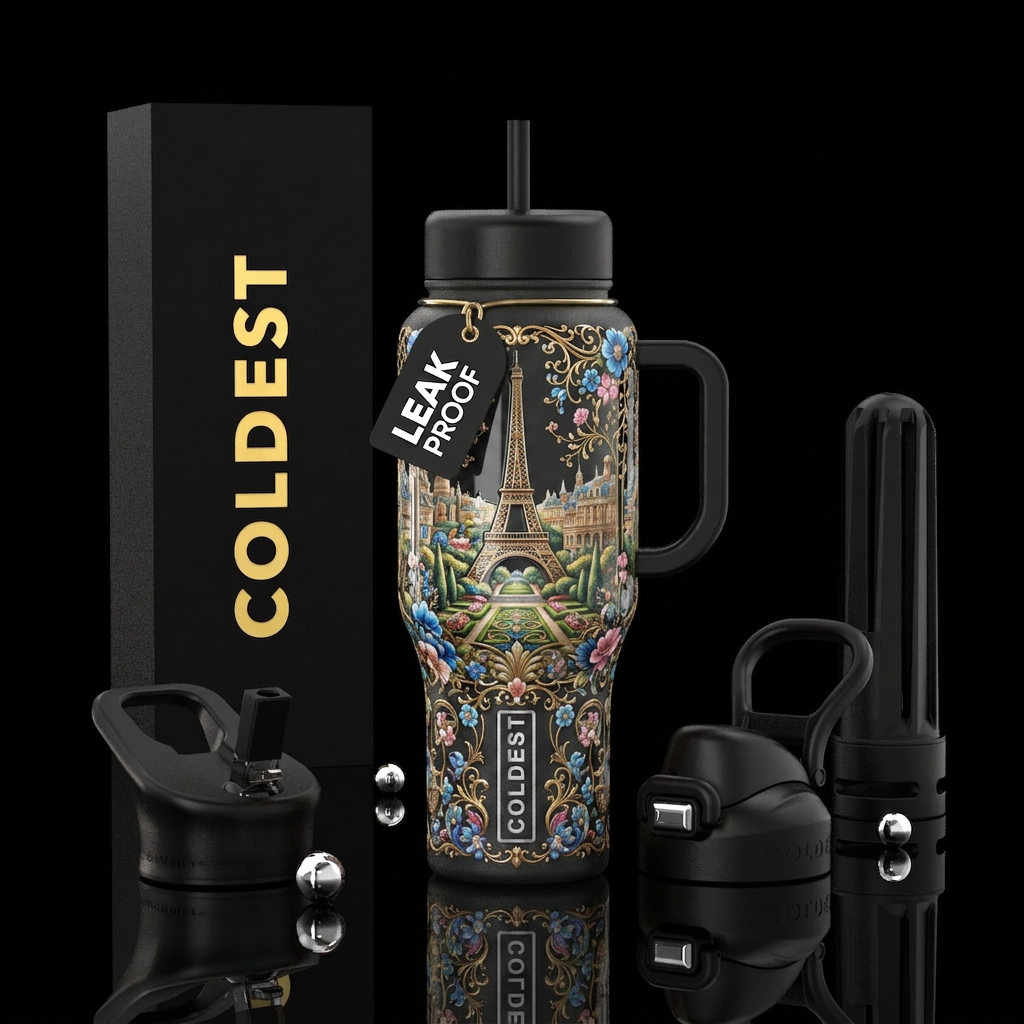 Glossy, trompe-l'œil, beautiferous,paris water bottle design