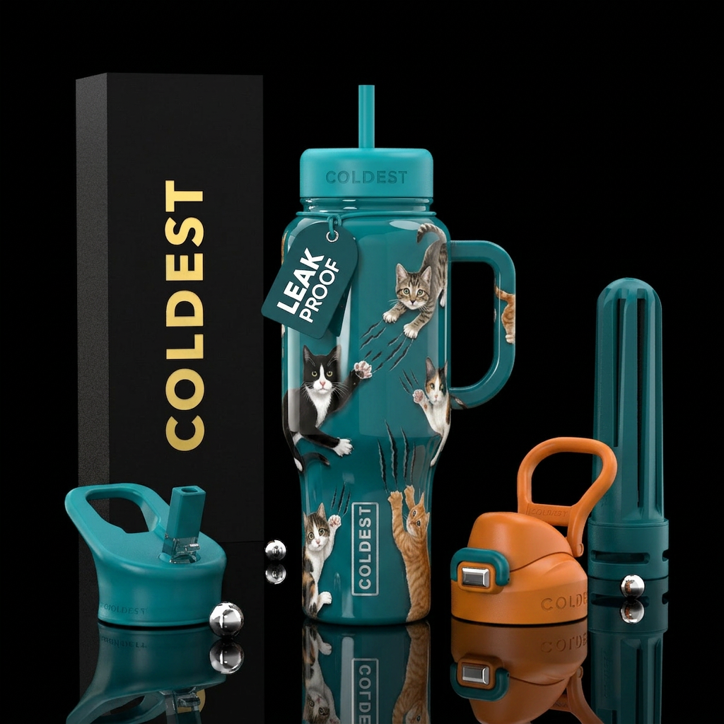 Cute cats clawing,glossy, trompe-l'œil water bottle design