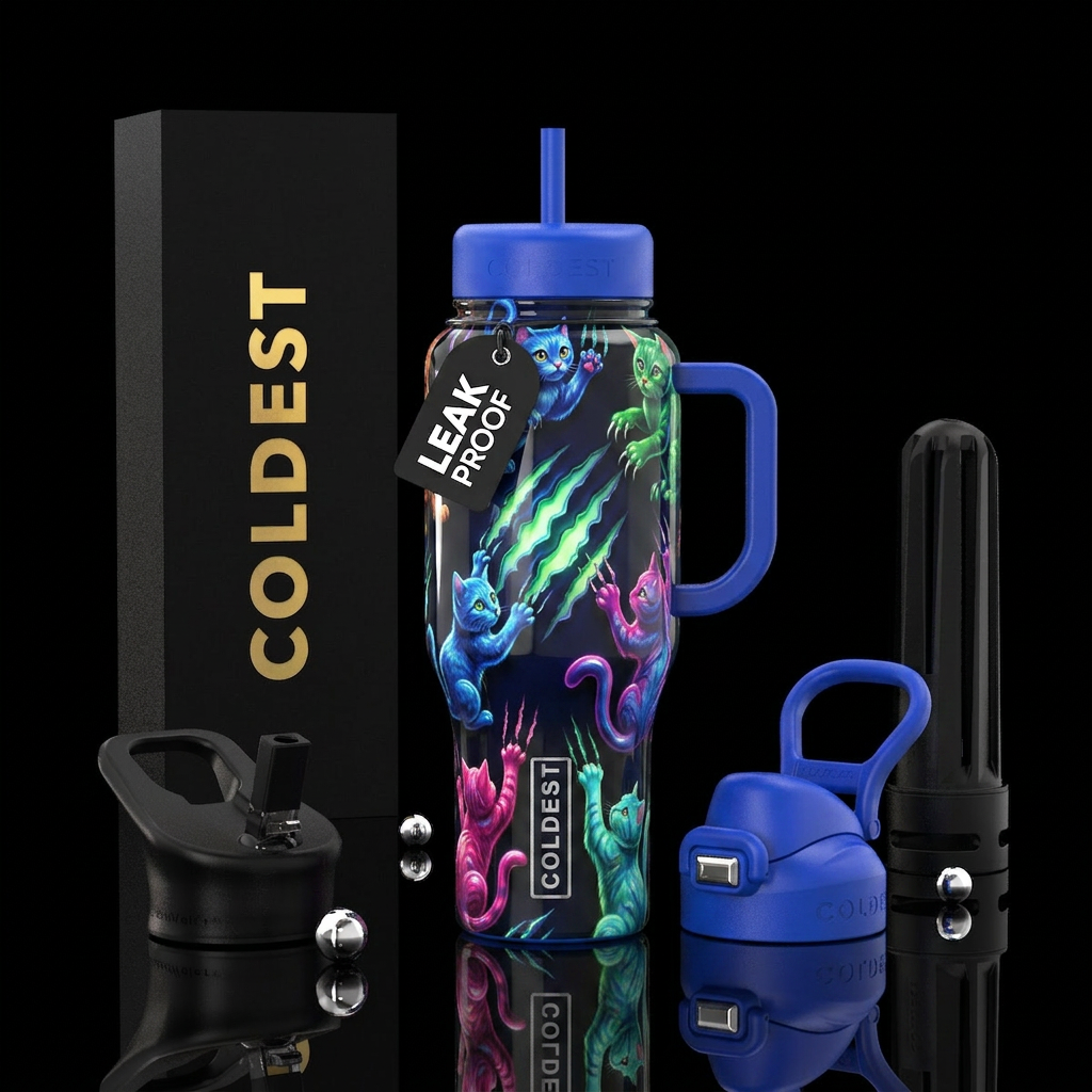 Cute cats clawing,glossy, trompe-l'œil, glowie water bottle design