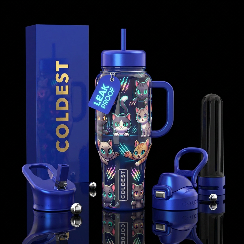 Cute cats clawing, cartoonish,glossy, trompe-l'œil... water bottle design