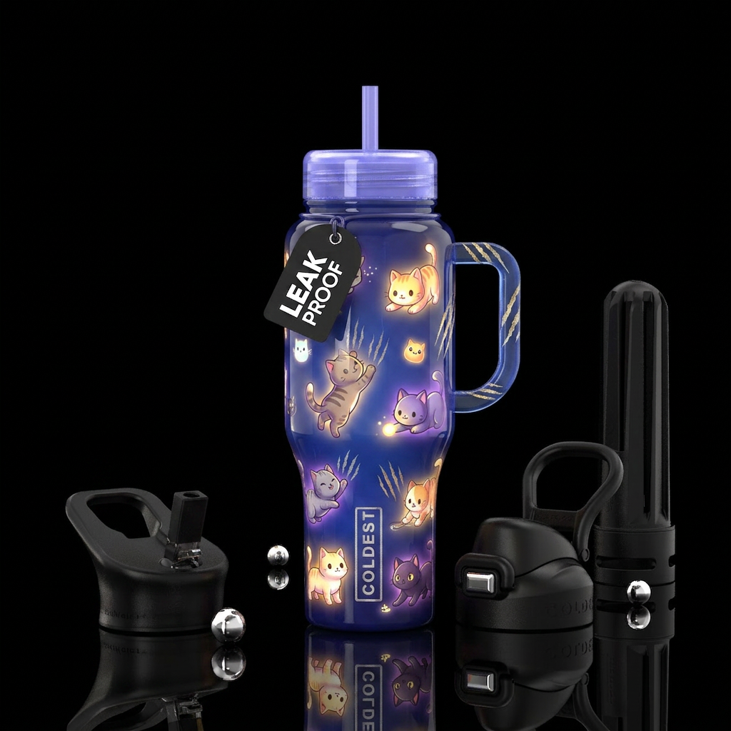 Cute cats clawing, playing, cartoonish,glossy, tro... water bottle design