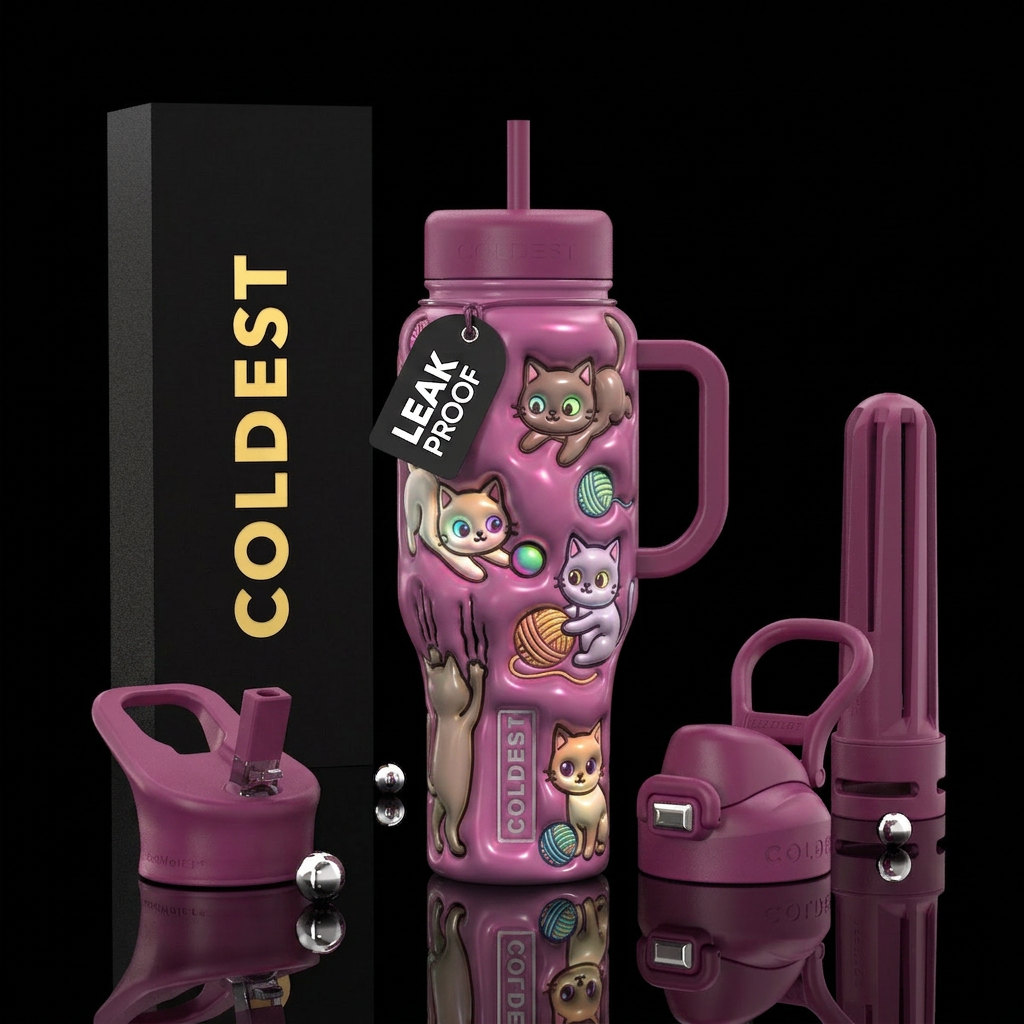 Cute cats clawing, playing, cartoonish,glossy, tro... water bottle design