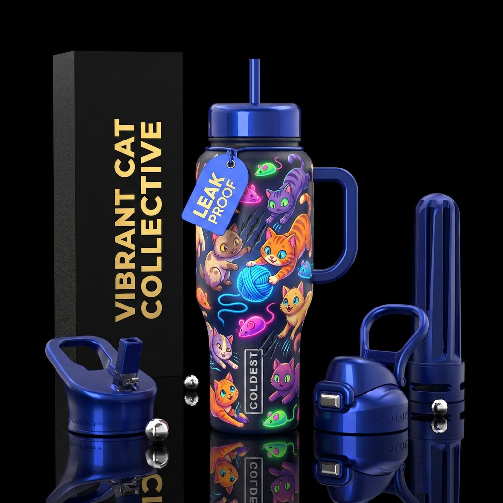 Cute cats clawing, playing, cartoonish,glossy, tro... water bottle design