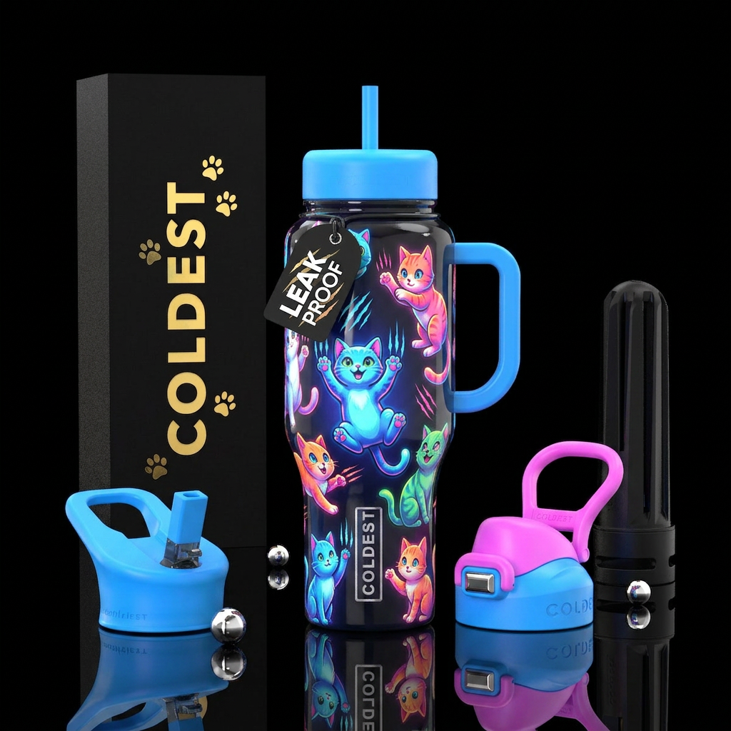 Cute cats clawing, playing, cartoonish,glossy, tro... water bottle design