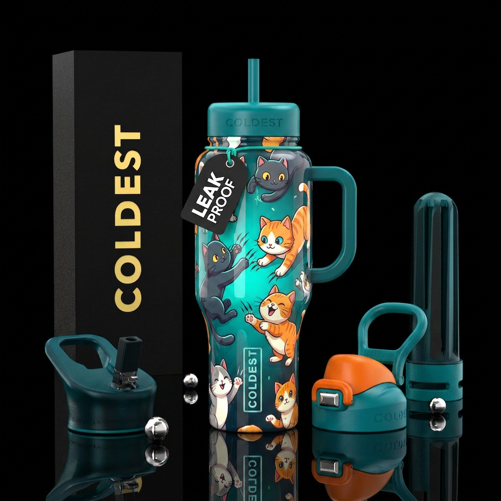 Cute cats clawing, playing, cartoonish,glossy, tro... water bottle design
