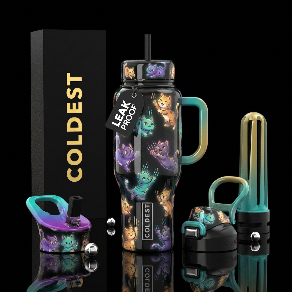 Cute cats clawing, playing, cartoonish,glossy, tro... water bottle design