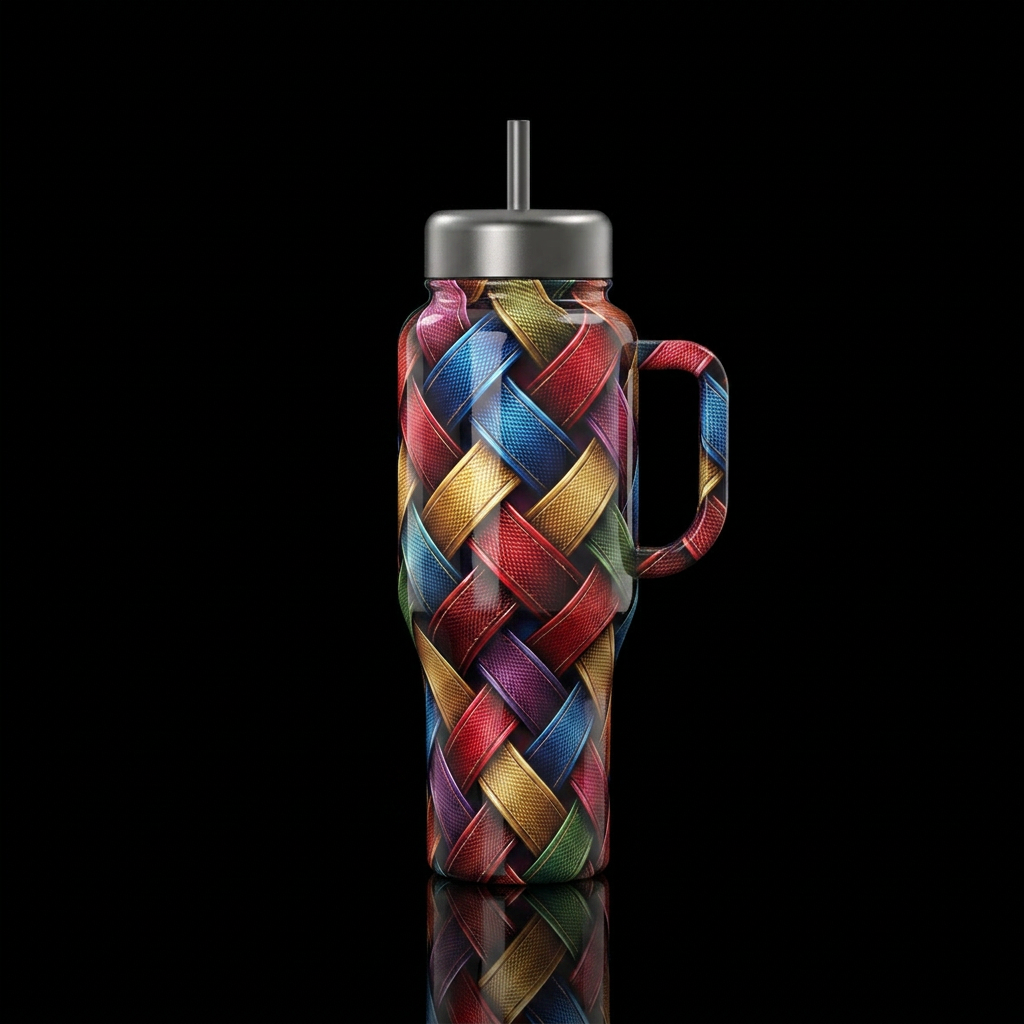 Ribbons overlapping, glossy, trompe-l'œil water bottle design