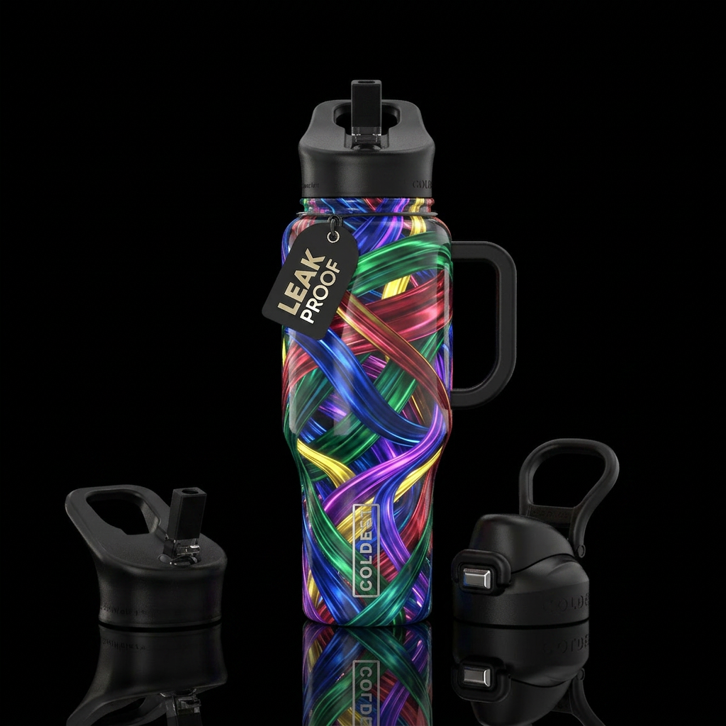 Ribbons intertwined overlapping, glossy, trompe-l'... water bottle design