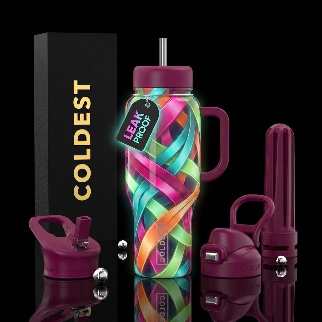 Ribbons intertwined overlapping, glossy, trompe-l'... water bottle design