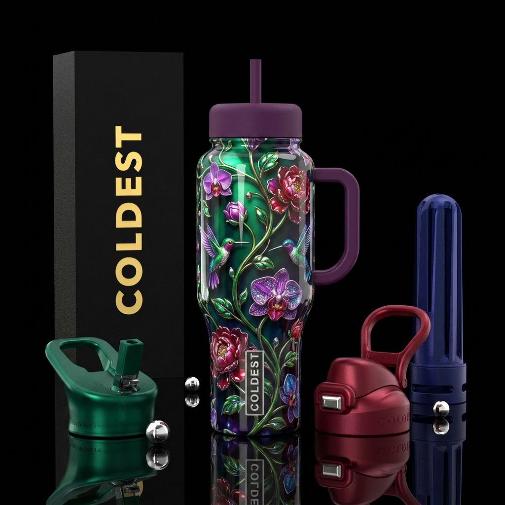 Beautiferous,glossy, trompe-l'œil water bottle design