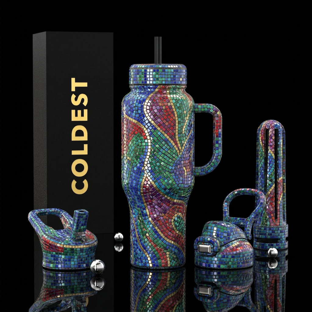 Beautiferous,glossy, trompe-l'œil ,mosaic water bottle design