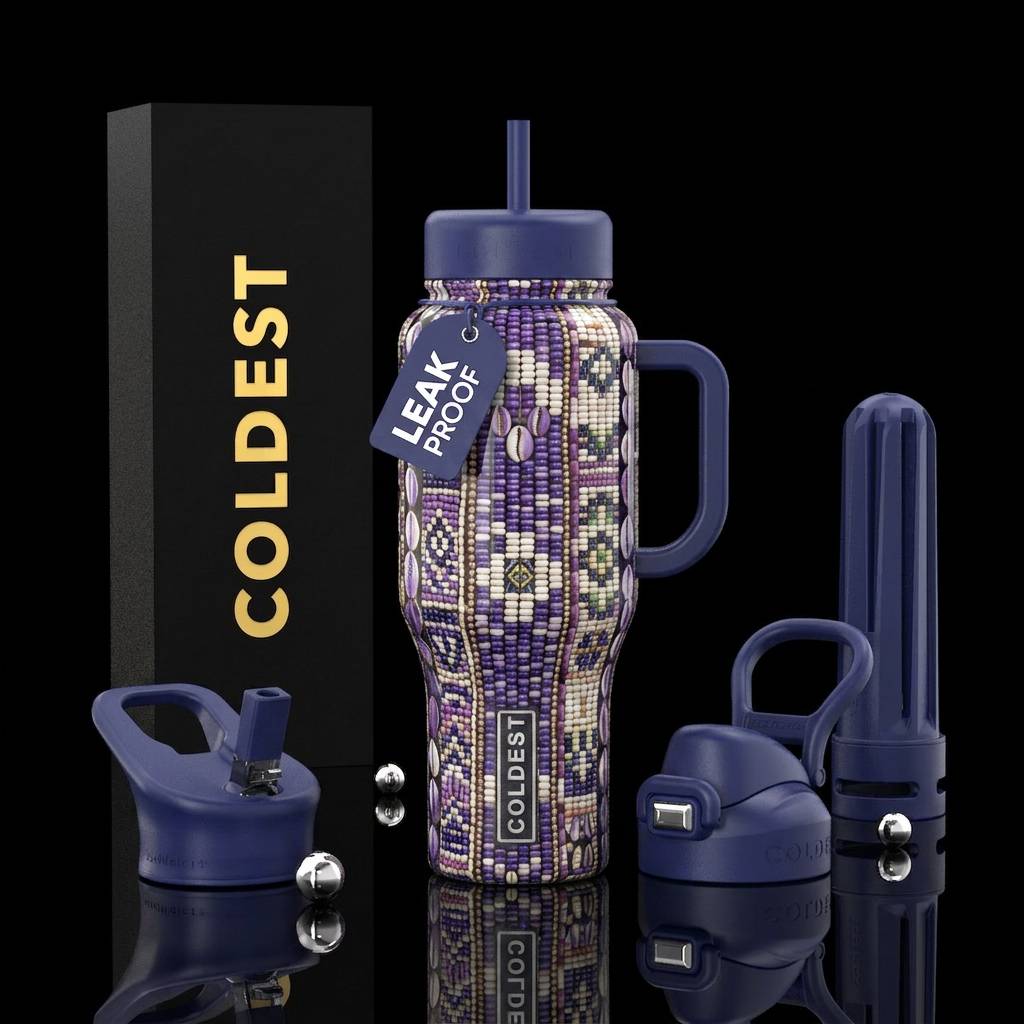 Beautiferous,glossy, trompe-l'œil ,Wampum belts water bottle design